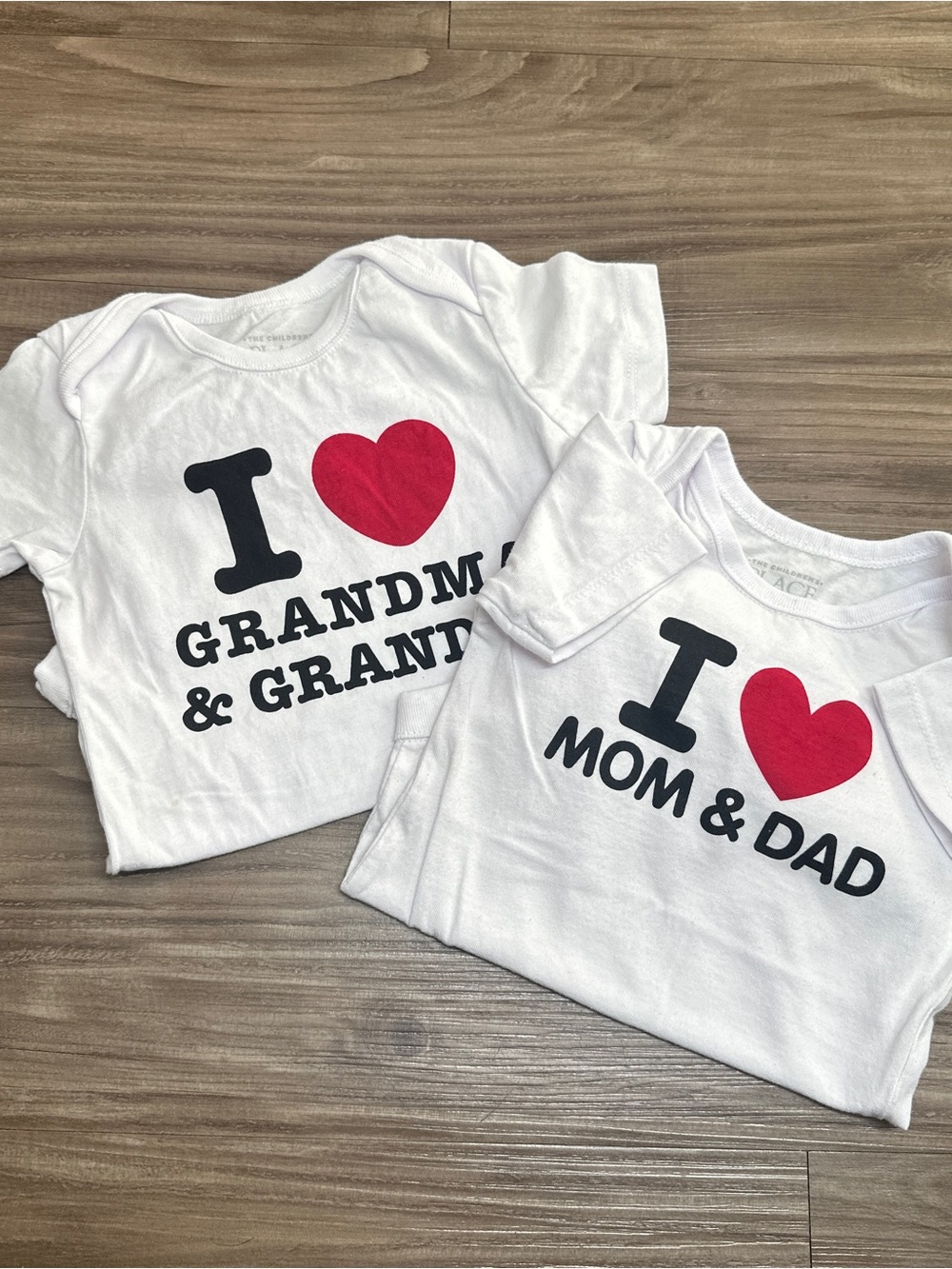 The Children's Place White Tee Bodysuits with Red Heart Black Lettering 9-12M
